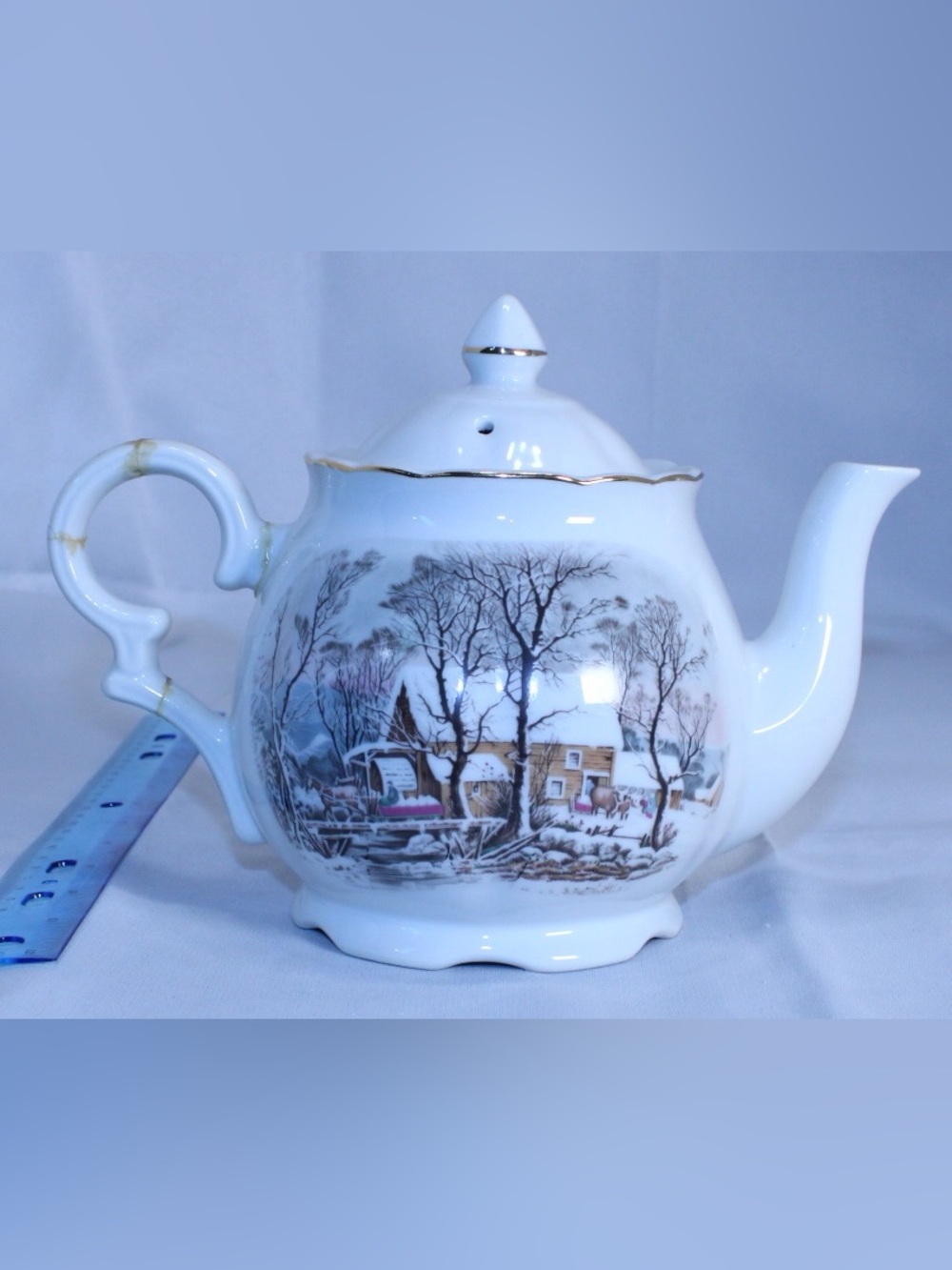 Vintage Porcelain 1977 Avon Currier & Ives “The Old Grist Mill” Teapot - Picture 3 of 13